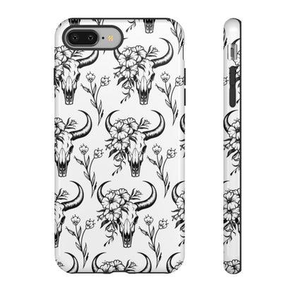 White Floral Skull Tough Case