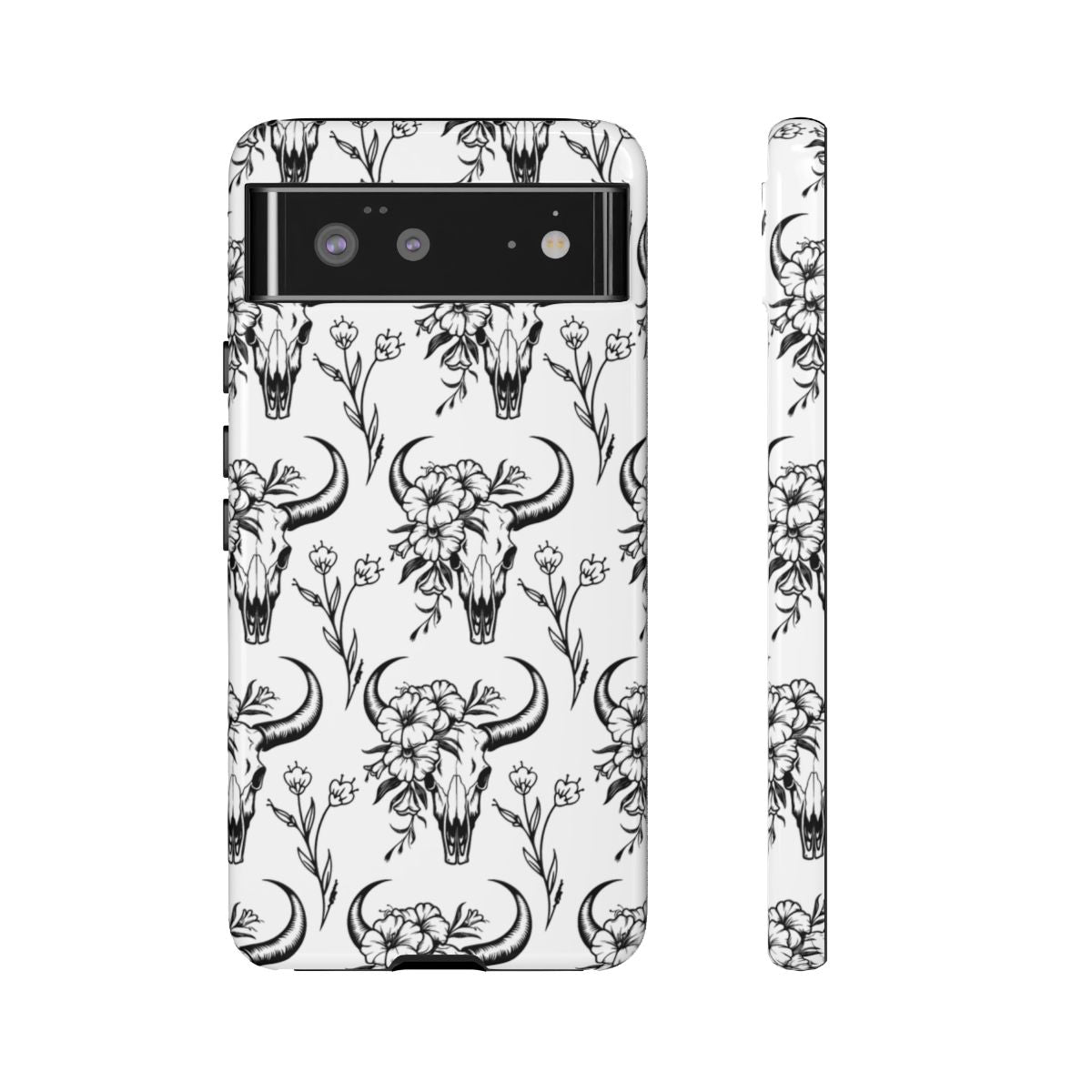 White Floral Skull Tough Case