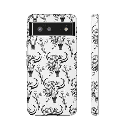 White Floral Skull Tough Case
