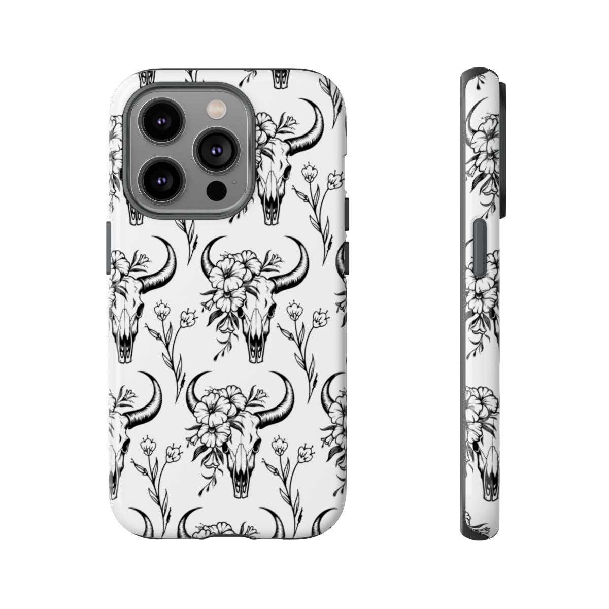 White Floral Skull Tough Case