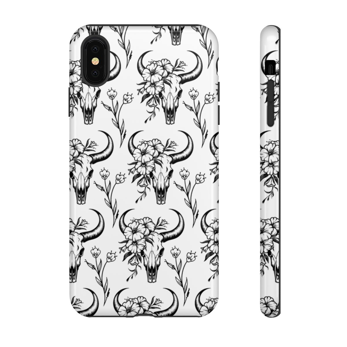 White Floral Skull Tough Case