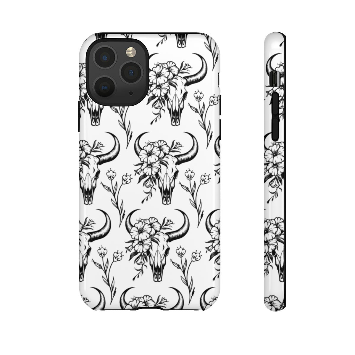 White Floral Skull Tough Case