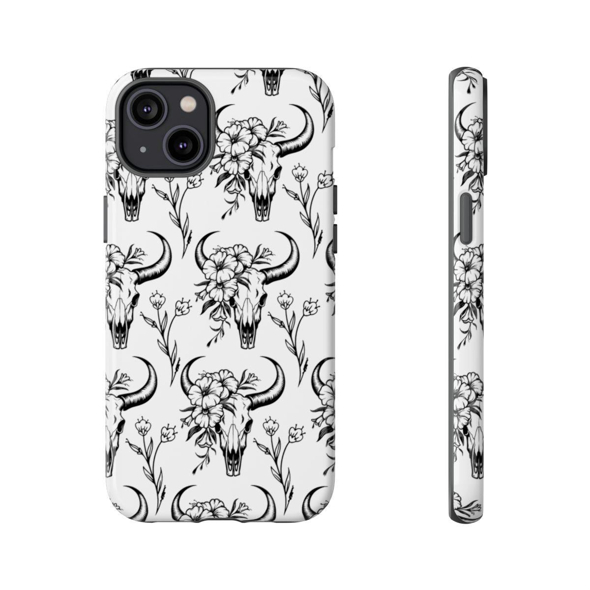 White Floral Skull Tough Case