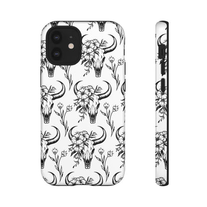 White Floral Skull Tough Case