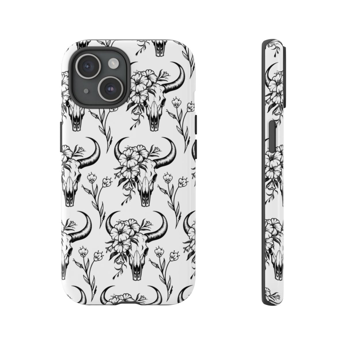 White Floral Skull Tough Case