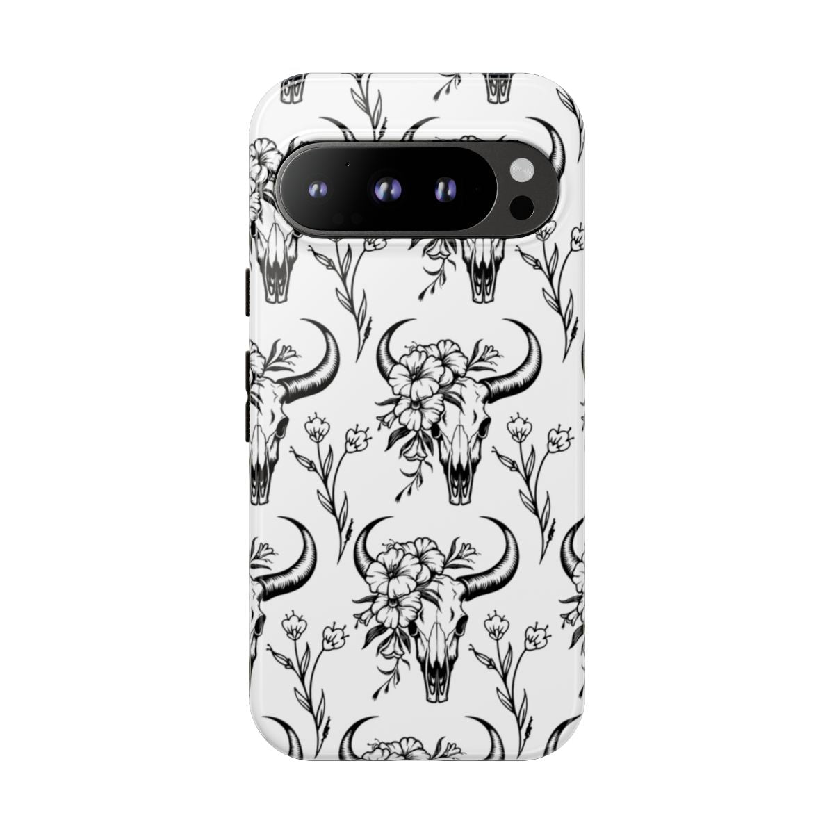 White Floral Skull Tough Case