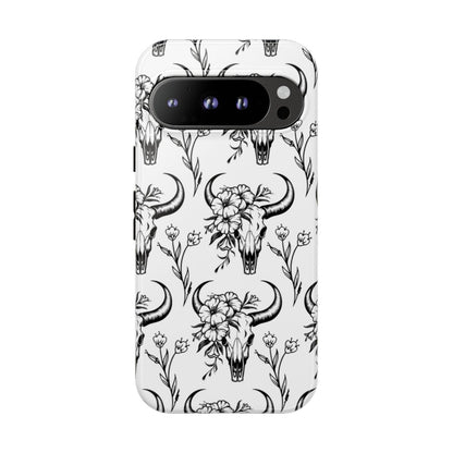 White Floral Skull Tough Case