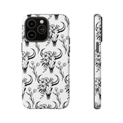 White Floral Skull Tough Case