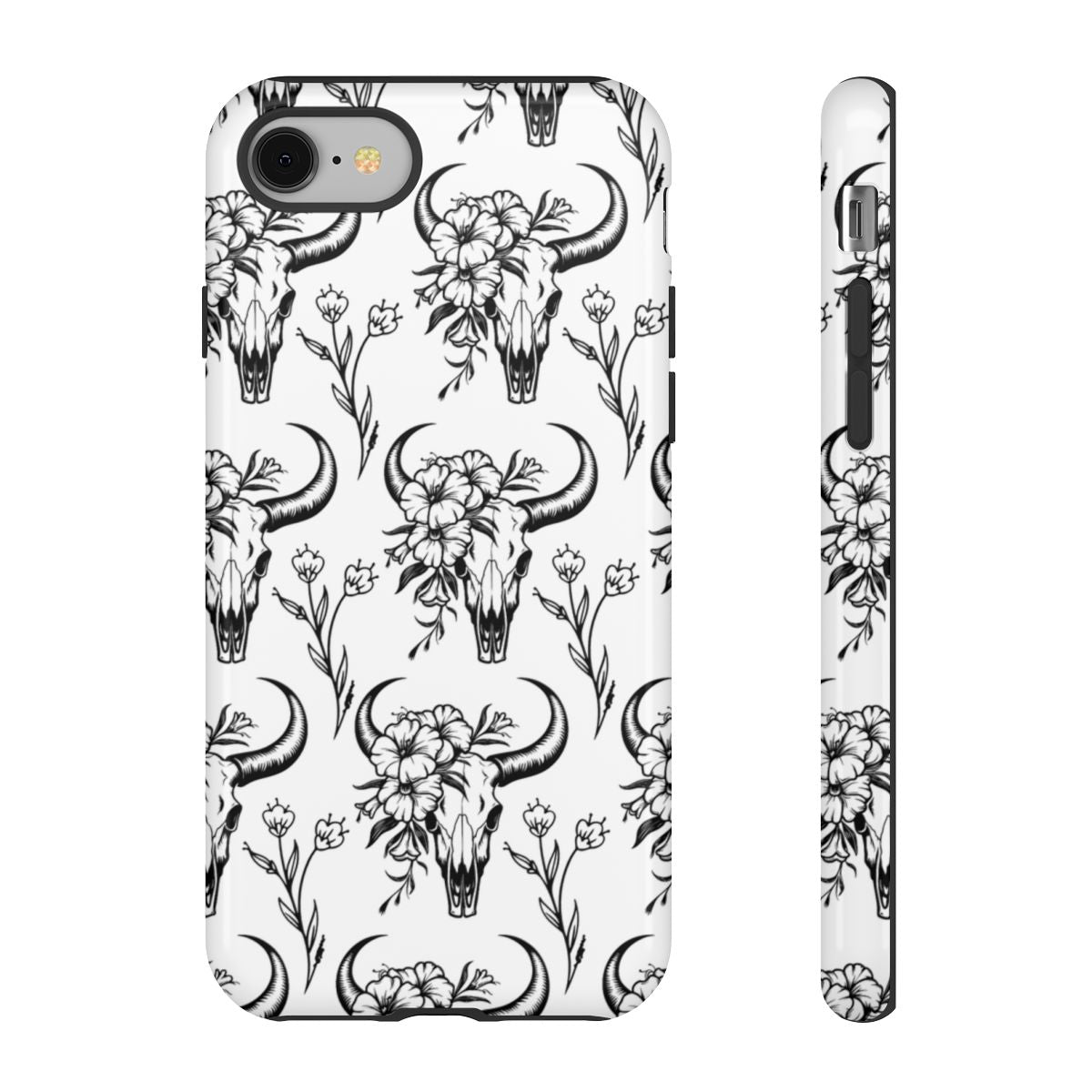 White Floral Skull Tough Case