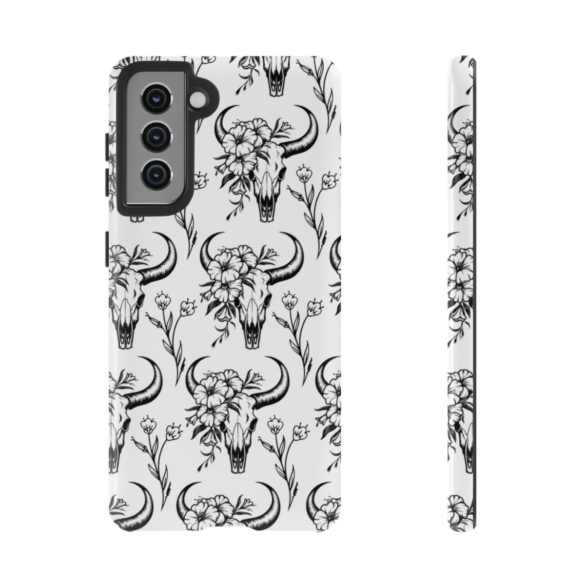 White Floral Skull Tough Case
