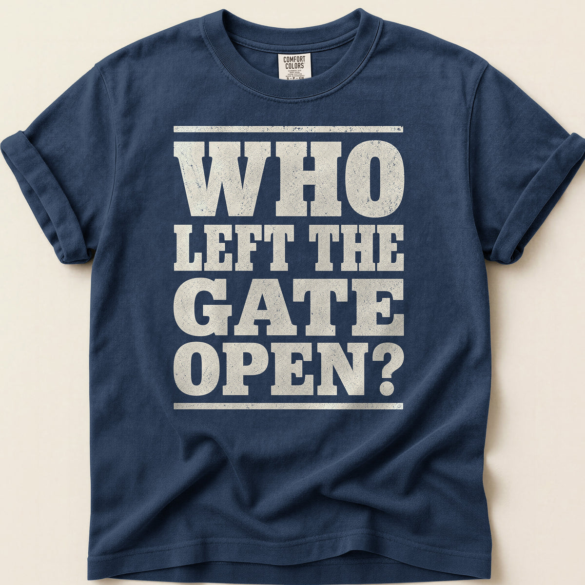 Who Left The Gate Open T-shirt on Navy