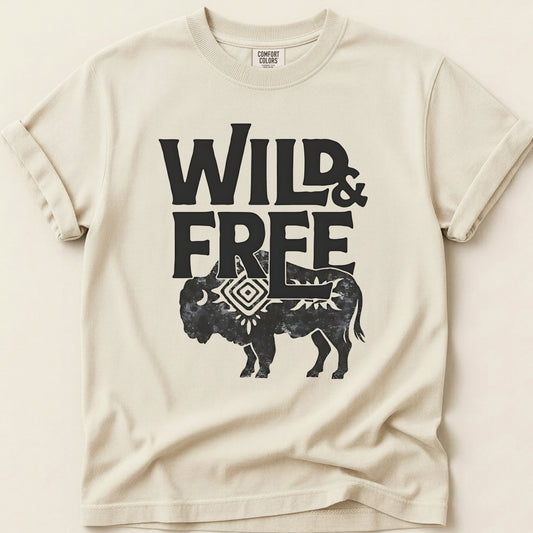 Wild and Free Buffalo T-shirt on Ivory