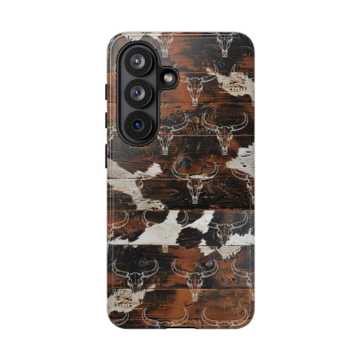 Wooden Cowhide Bull Skull Tough Case