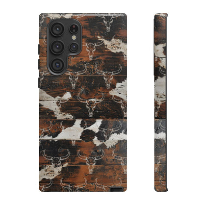 Wooden Cowhide Bull Skull Tough Case