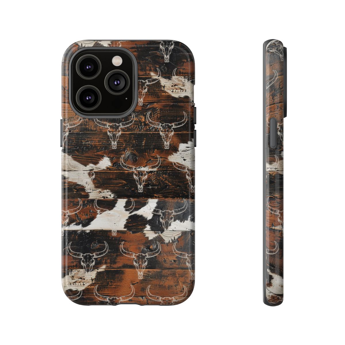 Wooden Cowhide Bull Skull Tough Case