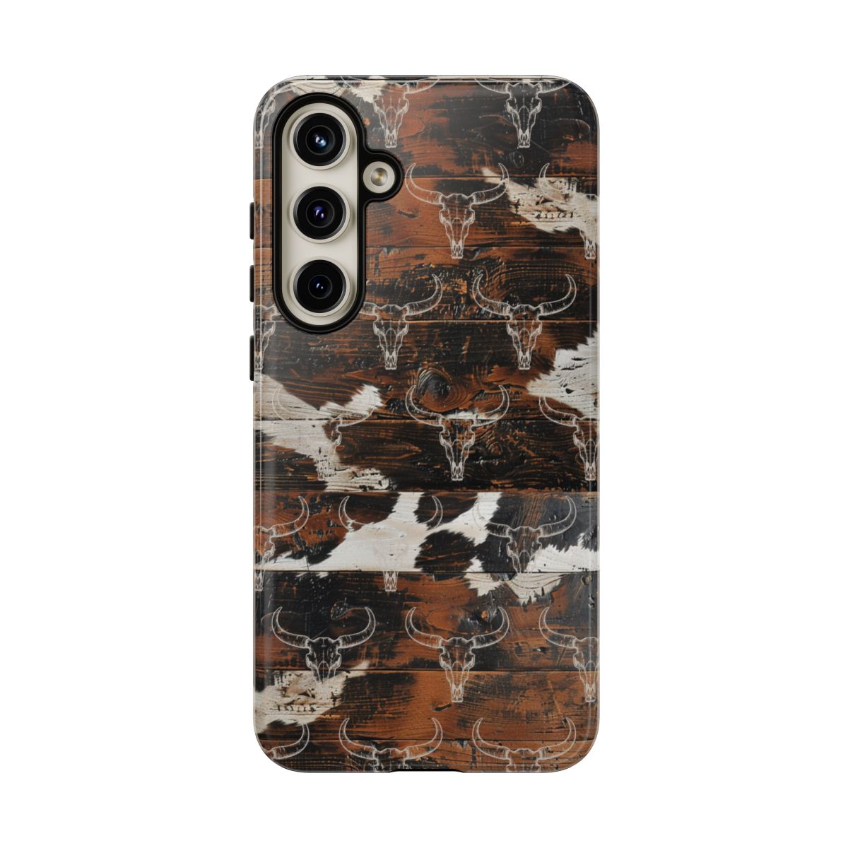 Wooden Cowhide Bull Skull Tough Case