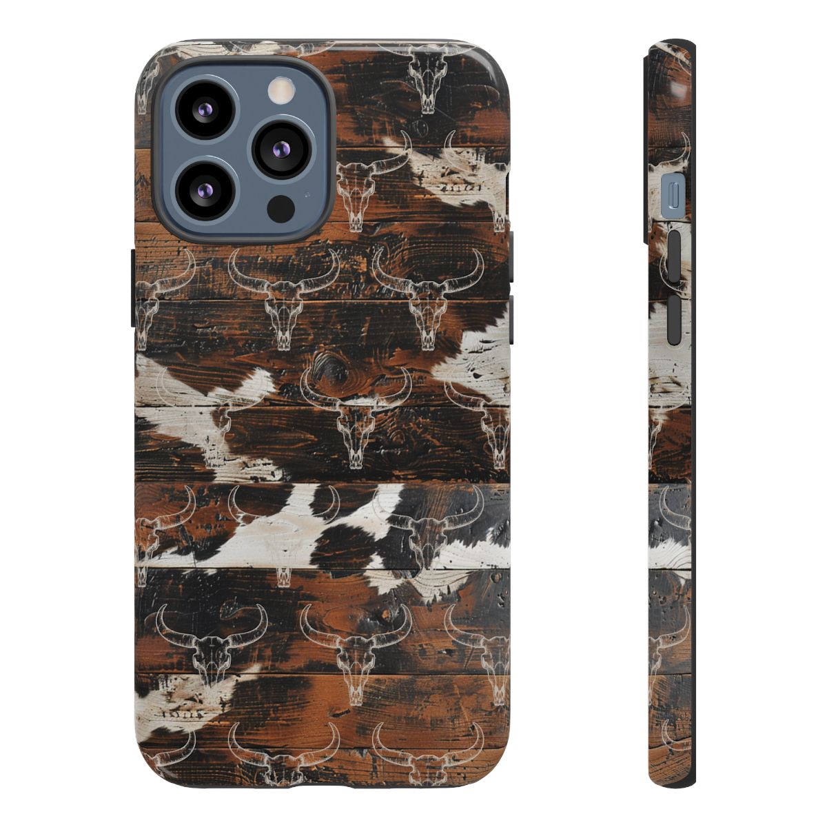 Wooden Cowhide Bull Skull Tough Case