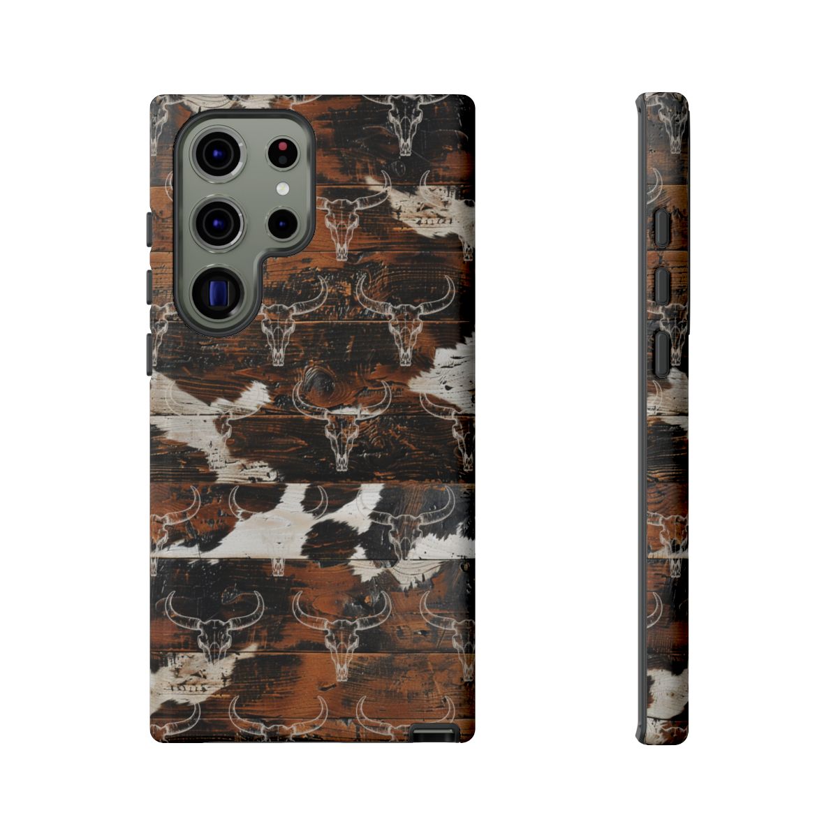 Wooden Cowhide Bull Skull Tough Case