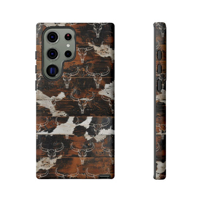 Wooden Cowhide Bull Skull Tough Case