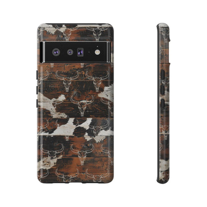 Wooden Cowhide Bull Skull Tough Case