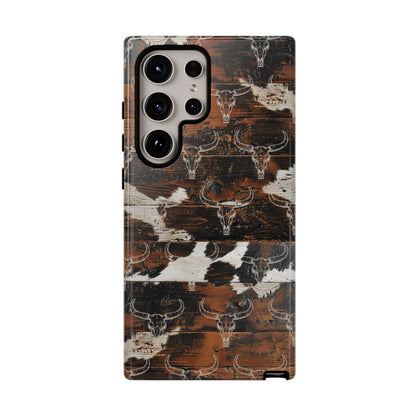 Wooden Cowhide Bull Skull Tough Case