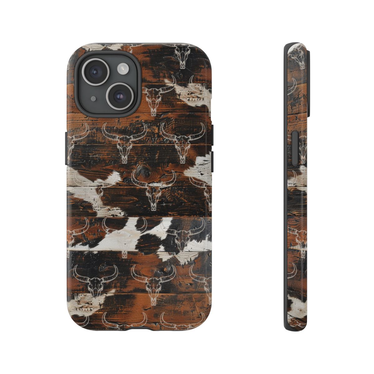 Wooden Cowhide Bull Skull Tough Case