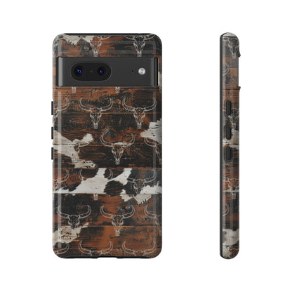 Wooden Cowhide Bull Skull Tough Case