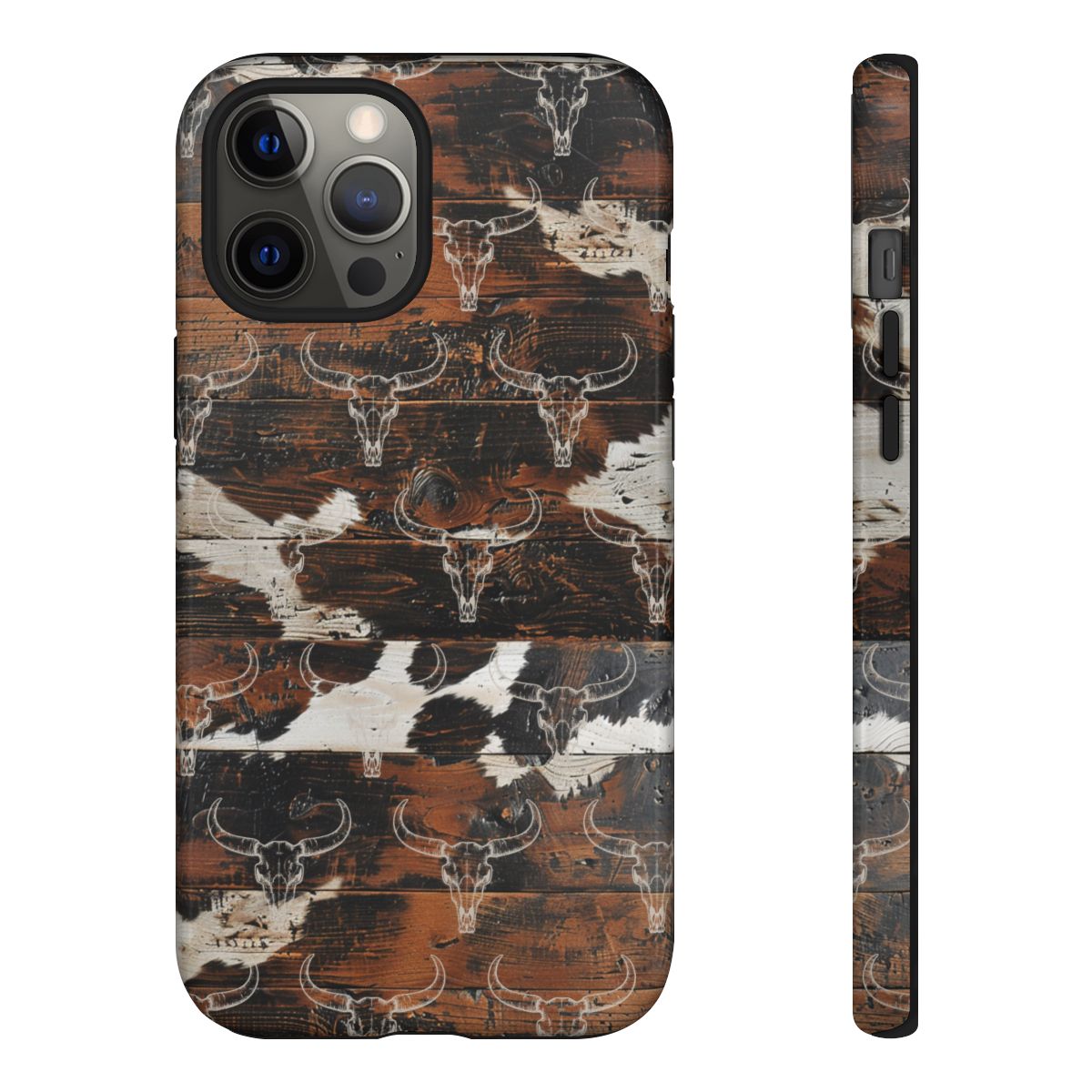 Wooden Cowhide Bull Skull Tough Case