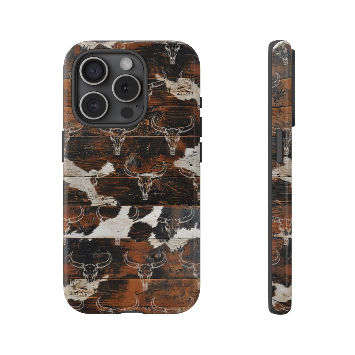 Wooden Cowhide Bull Skull Tough Case