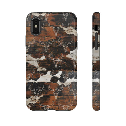Wooden Cowhide Bull Skull Tough Case