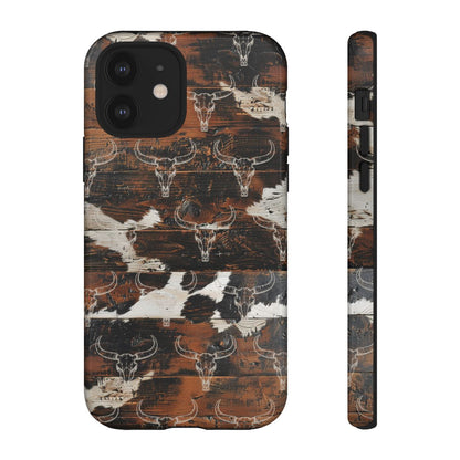 Wooden Cowhide Bull Skull Tough Case