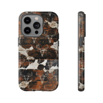 Wooden Cowhide Bull Skull Tough Case