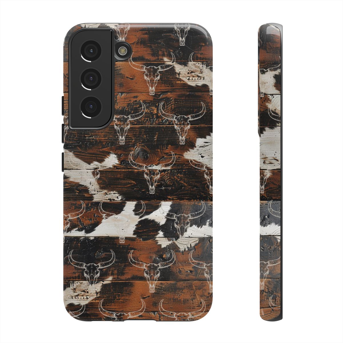 Wooden Cowhide Bull Skull Tough Case