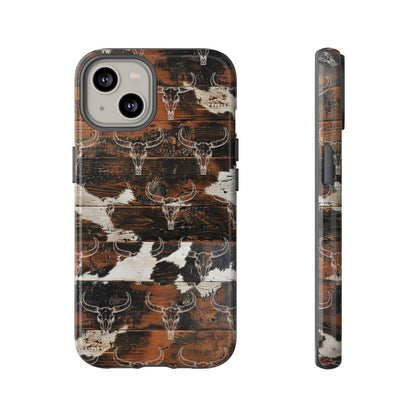 Wooden Cowhide Bull Skull Tough Case