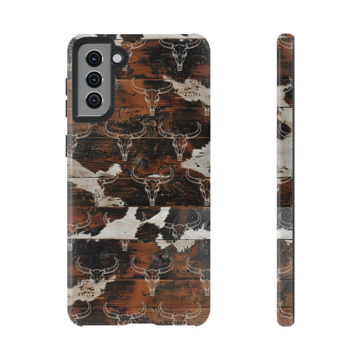 Wooden Cowhide Bull Skull Tough Case