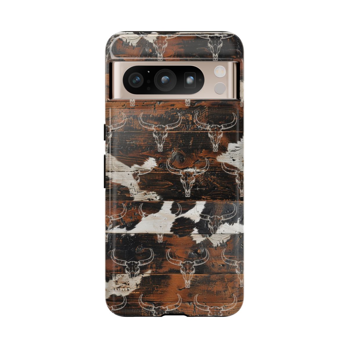 Wooden Cowhide Bull Skull Tough Case