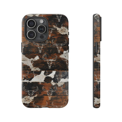 Wooden Cowhide Bull Skull Tough Case
