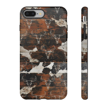 Wooden Cowhide Bull Skull Tough Case