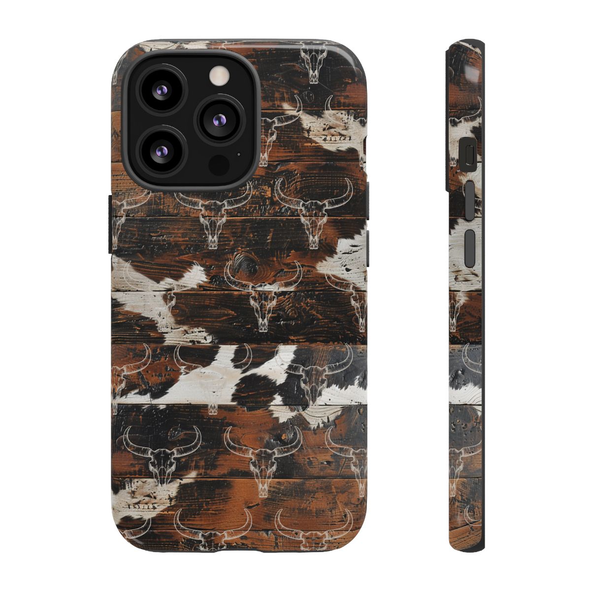 Wooden Cowhide Bull Skull Tough Case