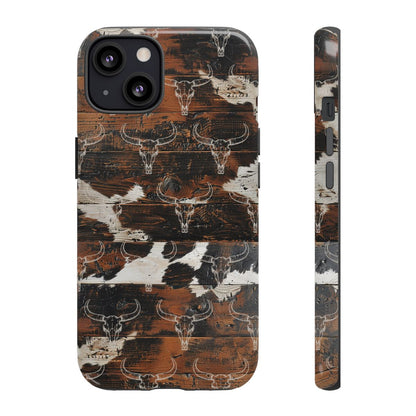 Wooden Cowhide Bull Skull Tough Case