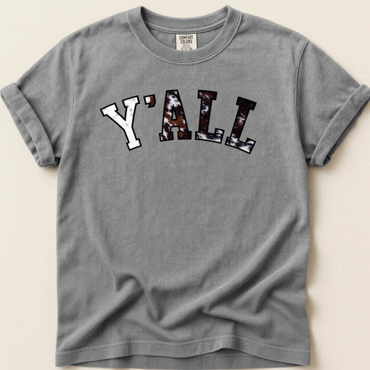 Y'all Cowhide T-shirt on Grey