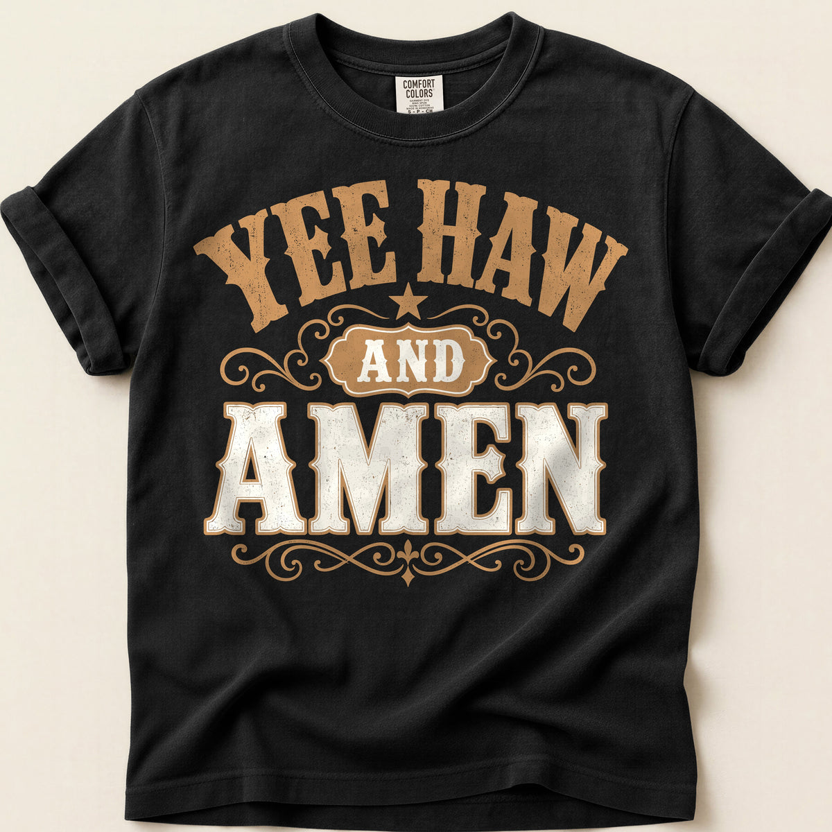 Yee Haw Amen T-shirt on Black