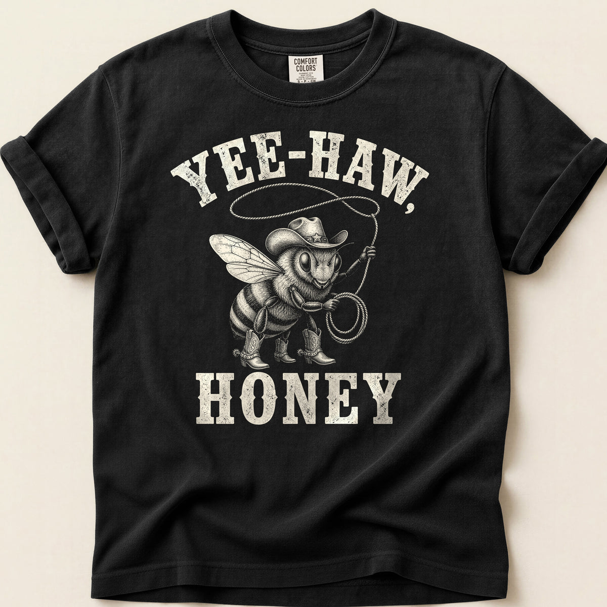 Yee-Haw Honey Bee T-shirt on Black