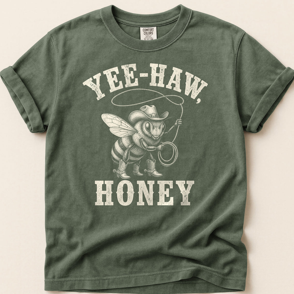 Yee-Haw Honey Bee T-shirt on Moss