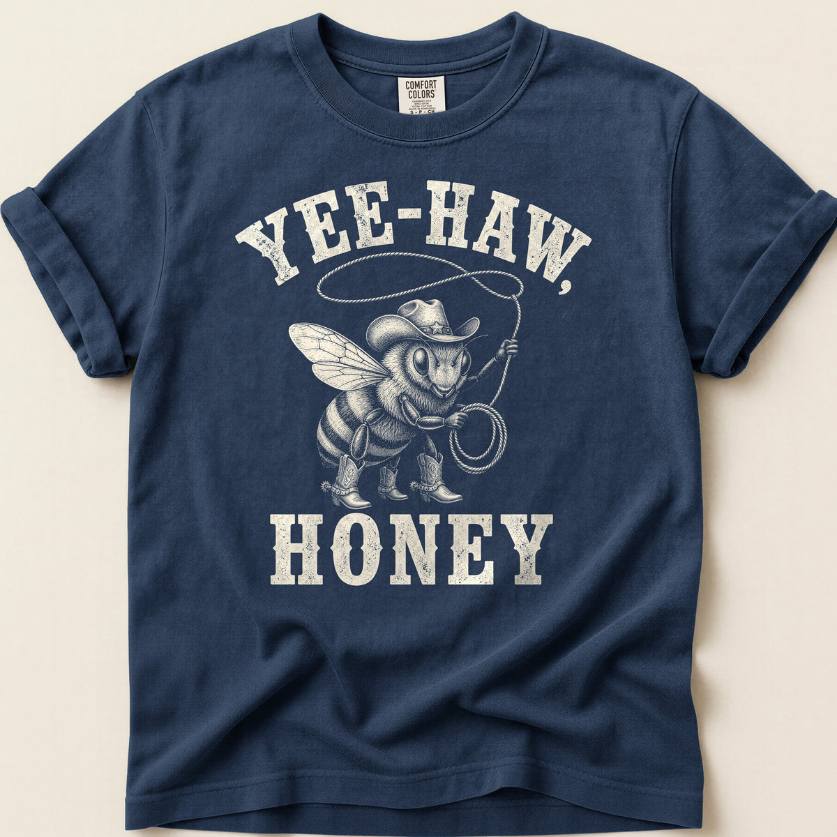 Yee-Haw Honey Bee T-shirt on Navy