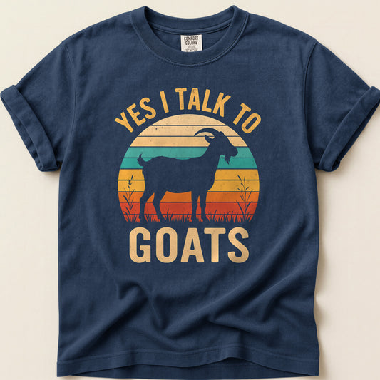 Yes I Talk To Goats T-shirt on Navy