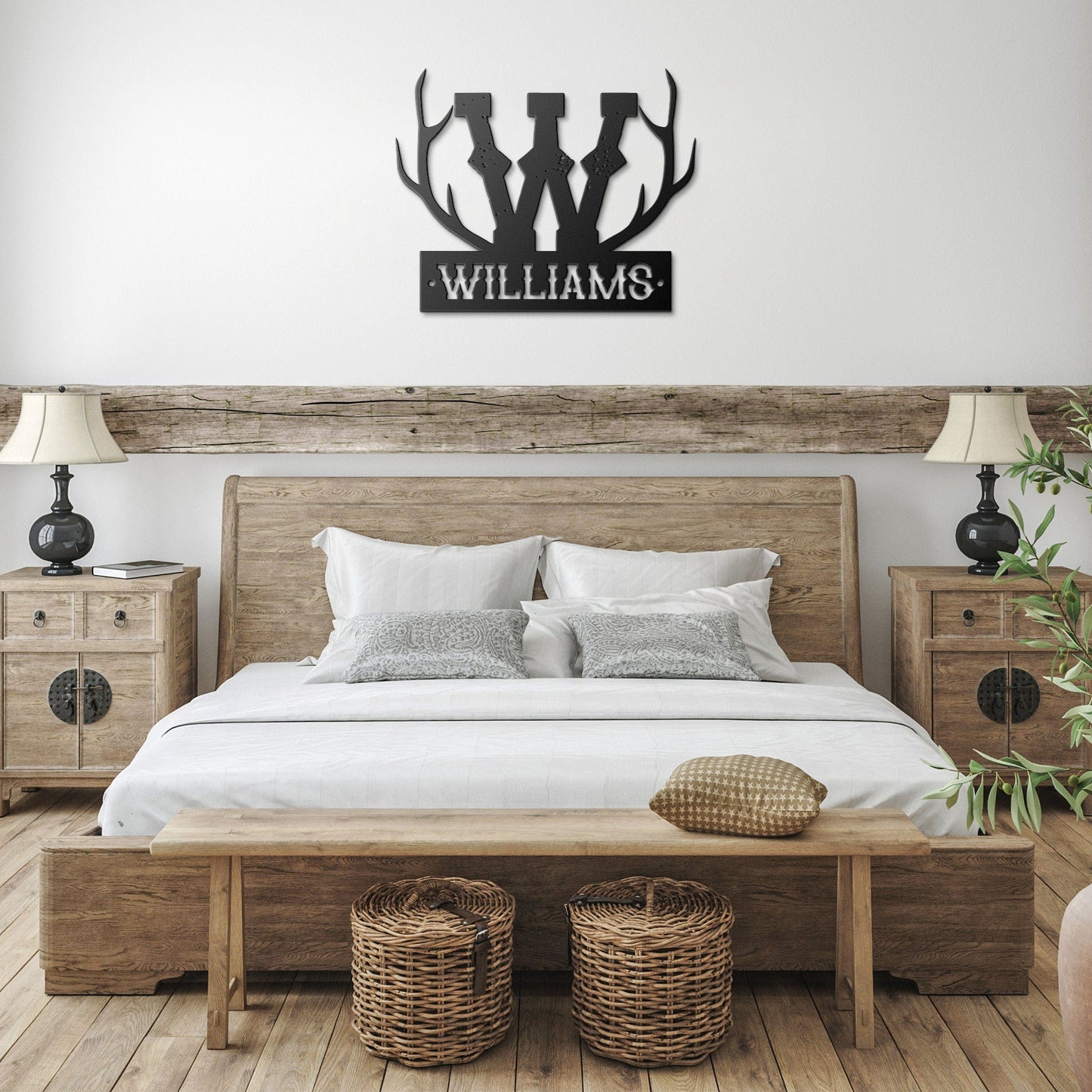 Antler Monogram + Name Metal Sign