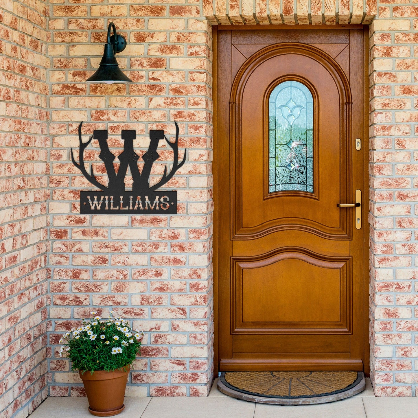 Antler Monogram + Name Metal Sign