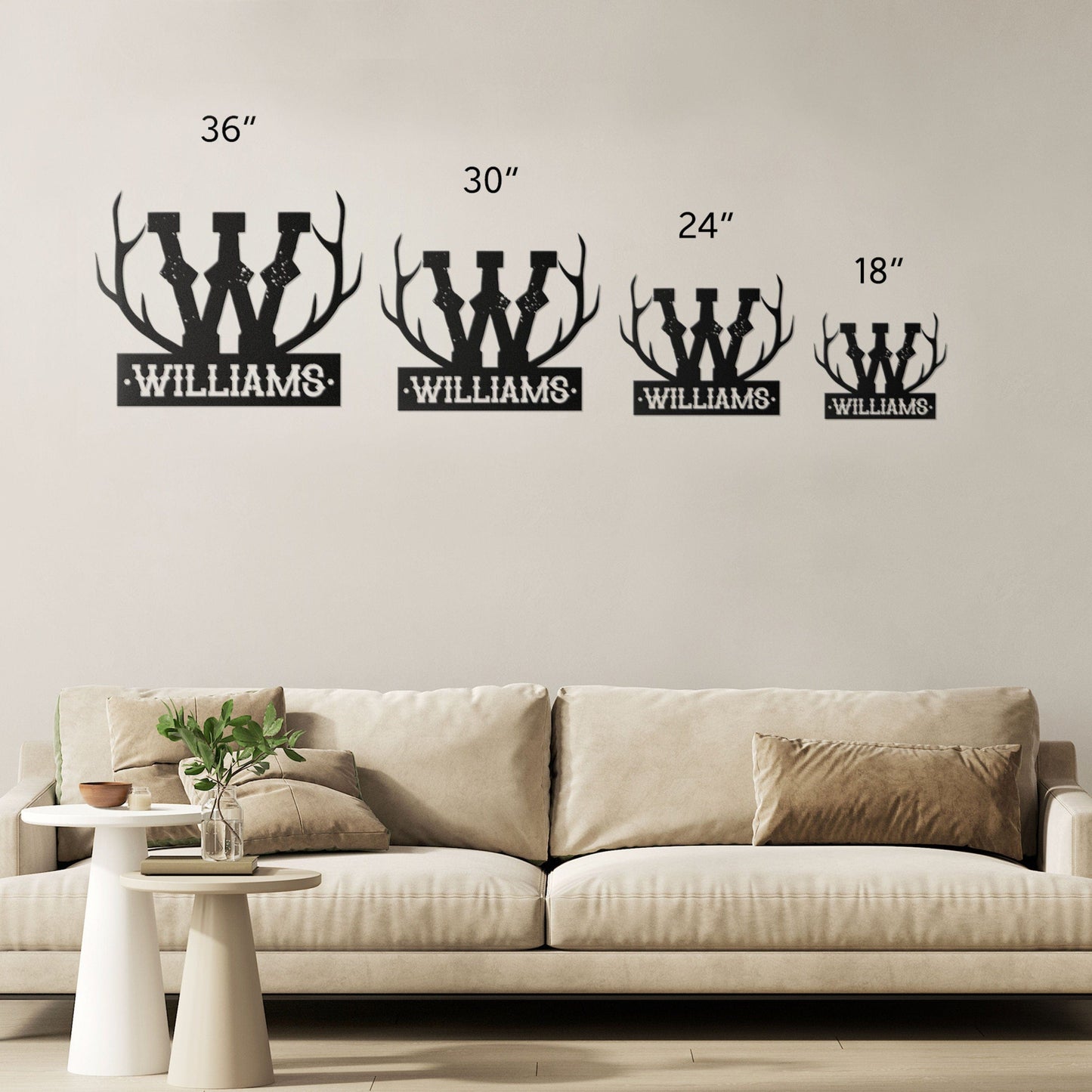 Antler Monogram + Name Metal Sign