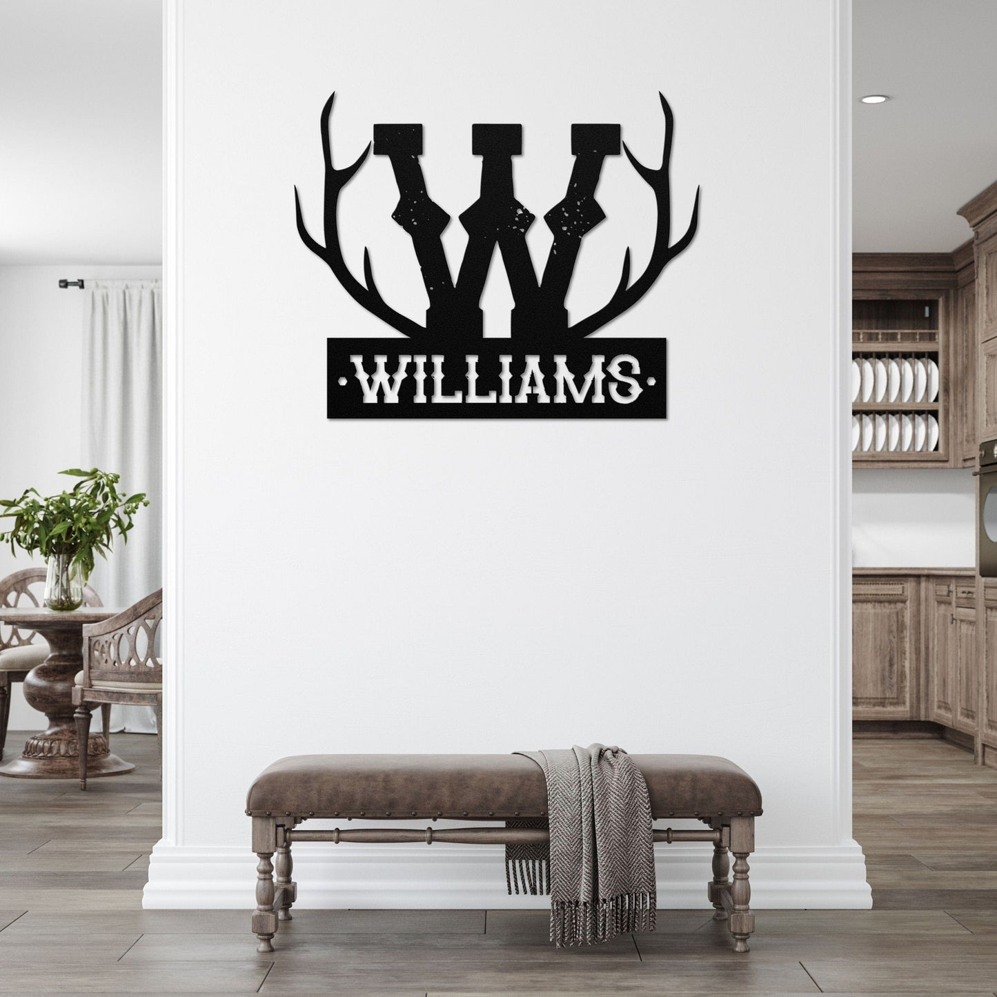 Antler Monogram + Name Metal Sign